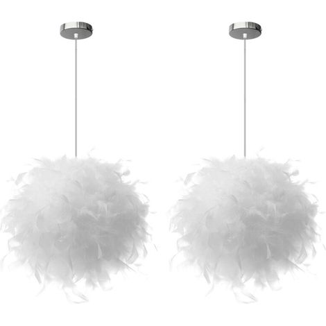2X Lampe À Suspension Romantique Nordique Ø25CM Suspension Luminaire En Plumes Blanches Pures Lustre D'Intérieur Moderne E27 (1/5)
