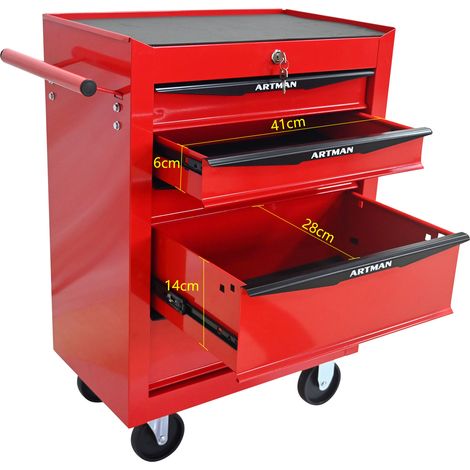 Chariot à outils mobile en acier avec 5 tiroirs, 60 x 33 x 77,5 cm, rouge et noir (1/5)