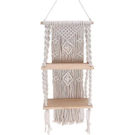 Étagère murale suspendue en macramé faite main, style bohème, en corde de coton tissée, support pour plantes, étagère flottante, décoration pour la maison et la chambre (1/5)