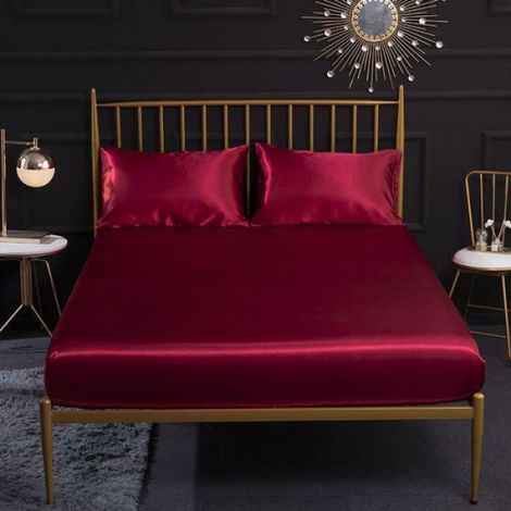 Drap-Housse - 180 x 200 + 35 cm - Polyester 100 % - Rouge - Pour Lit Queen - Anti-Plis - 1 Pièce (1/4)