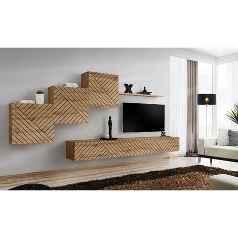 Ensemble de 6 meubles muraux "Switch X " pour TV en bois - Beige - L 330 x H 150 x P 40 cm - Livraison gratuite