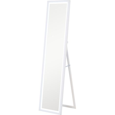 Specchio Illuminato con Luci LED Regolabili e Pulsante Touch 40x5x160 cm in Vetro e MDF Bianco