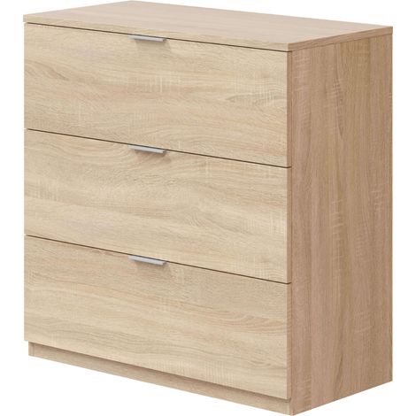Commode 3 tiroirs en chêne canadien 80x77x38 cm (1/5)