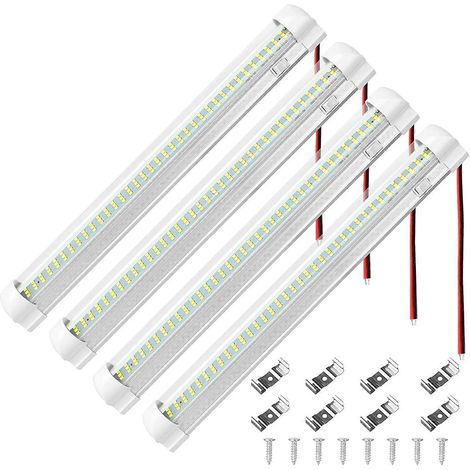Bande LED SMD 108 LED 12V-80V pour plafonnier de voiture, éclairage intérieur blanc avec interrupteur marche/arrêt (4 pièces) (1/5)