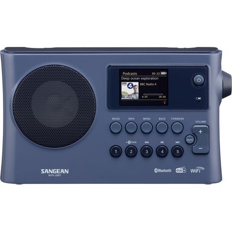 Sangean WFR-28BT Radio de table Internet DAB+, FM WiFi, Bluetooth, AUX fonction de charge de la batterie, Spotify bleu (1/4)