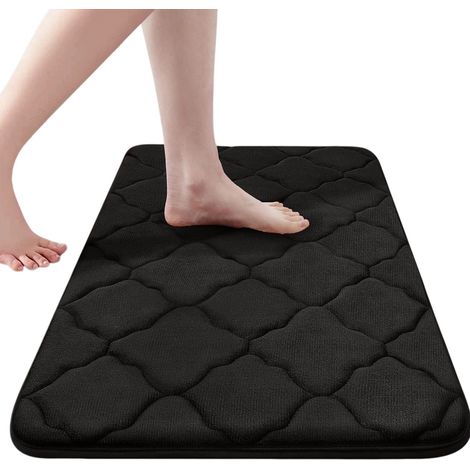 Tapis de bain en mousse à mémoire de forme, ultra doux et absorbant, avec dos antidérapant, 61 x 41 cm, beige et noir. (1/5)