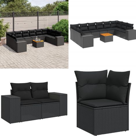 11-tlg. Garten-Sofagarnitur mit Kissen Schwarz Poly Rattan - Gartengestell - Gartenmöbelset - Outdoor Möbel - Lounge Set - Rattan Gartenmöbel - Home & Living (1/5)
