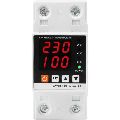 Protecteur de Courant tension 100A 230V Parasurtenseur automatique Protecteurs de surtension et de surintensité réglables avec écran LCD de tension et de courant (1/5)