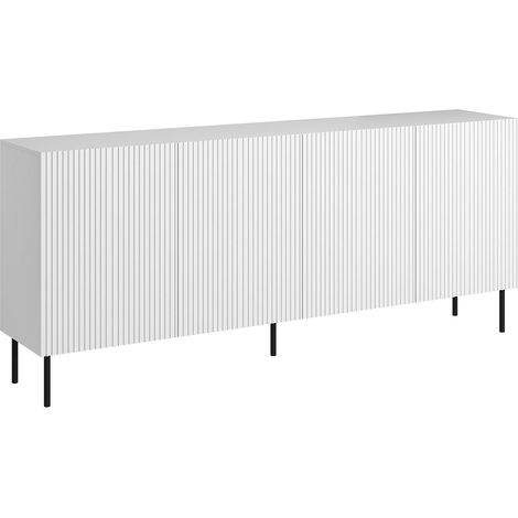 Buffet Corana, buffet de salon à quatre portes battantes, surélevé, 200 x 42 x 82 cm, blanc (1/4)