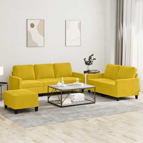vidaXL Ensemble de canapés 3 pcs avec coussins Jaune Velours (1/5)