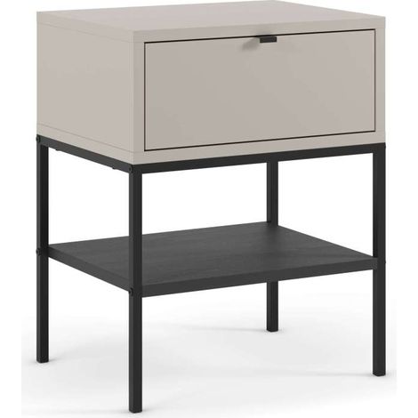 Mesita de noche para dormitorio Sole 1 cajón acabado crema/negro, 45cm(ancho) 56.4cm(alto) 35cm (fondo) (1/5)