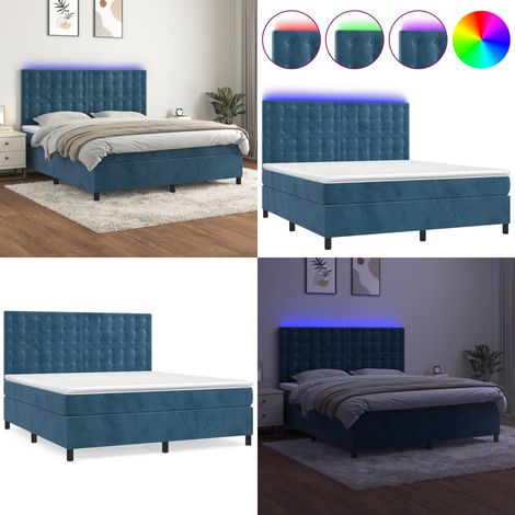 Boxspringbett mit Matratze & LED Dunkelblau 160x200 cm Samt - Boxspringbett, Boxspringbetten, Bett, Betten, Schlafzimmermöbel, Bettgestell, Lattenrost, Doppelbett, Samtbett, Polsterbett, Bett mit Matr (1/5)