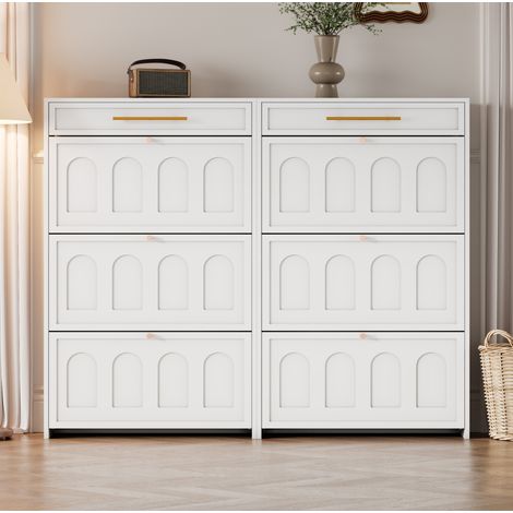 Mueble zapatero 2 piezas 140x25x125 cm MDF blanco, ahorra espacio, FloraGrace (1/5)
