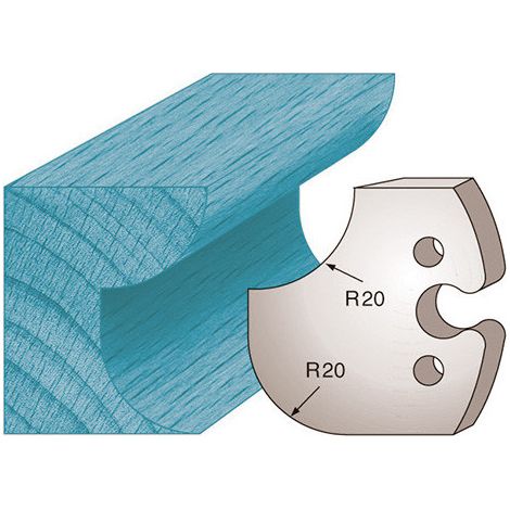 Diamwood Jeu de 2 fers profilés Ht. 50 x 5,5 mm avec acier SP - Congé et quart de rond 20 mm - Épaisseur 5,5 mm - Entraxe des trous 24 mm - Compatible CMT, HOLZMANN et plus (1/2)