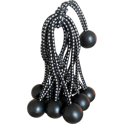 QAZQA Lot de 10 Tendeurs à Boule Réutilisables avec Cordon Elastique pour Auvent, Bâche, Sangles, Tentes, Poteaux et fils (noir + blanc) (1/5)