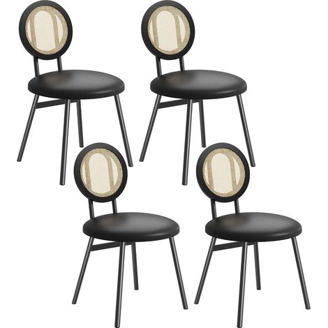 Lot de 4 chaises de salle à manger en rotin naturel et assise rembourrée - Design ergonomique - Structure en métal - Style Industriel & Boho (1/5)