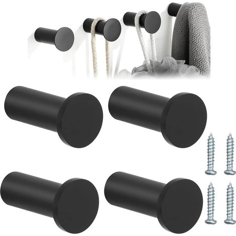 4 Pièces Crochets Muraux à Visser en Alliage de Zinc - Patères Rondes Noires 35 mm pour Salle de Bain, Cuisine et Entrée, avec Vis de Montage (1/5)
