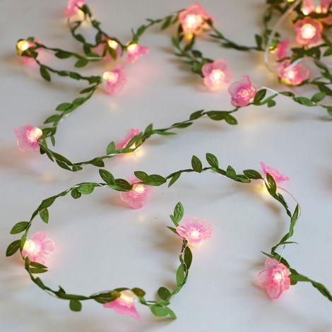 Guirlande lumineuse de fleurs de vigne avec guirlande lumineuse, 30 LED fil de cuivre avec télécommande, fonctionne à piles, guirlande de fleurs pour chambre à coucher, mur, décorations de Noël (1/5)