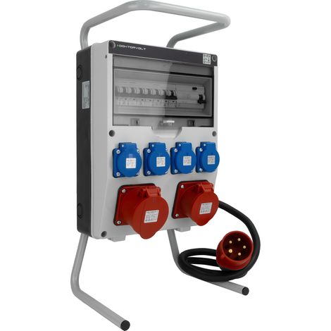 Tableau électrique de chantier 16 A, 32 A, CEE, 4 x 230 V, sur pied, avec fiche TGD-S/FI et protections VDE Doktorvolt DV-6050-D (1/5)