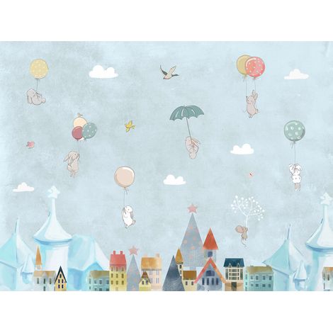 Papier peint panoramique Enfants - Village Animaux - 130 cm x 98 cm (1/2)
