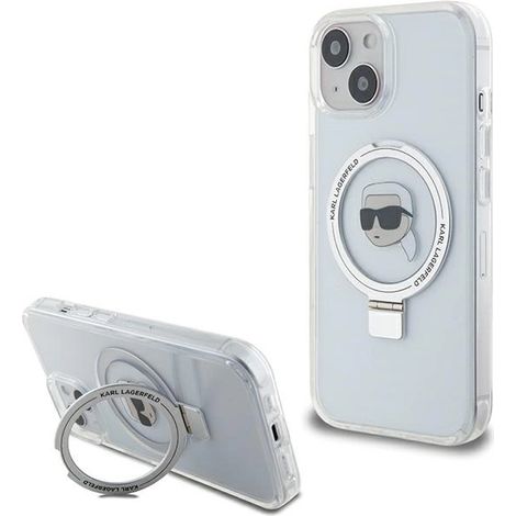 Karl Lagerfeld KLHMP15SHMRSKHH iPhone 15 / 14 / 13 6.1 blanco/blanco estuche rígido Soporte de anillo Karl Head MagSafe (1/5)