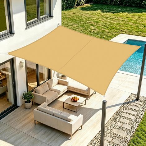Voile d'ombrage Rectangulaire 2x3m,avec 95% UV pour Extérieur Imperméable à l'eau,Toile d'ombrage,Protection Solaire et Coupe-Vent,Idéale pour Jardin,Terrasse et Balcon.Sable (1/5)