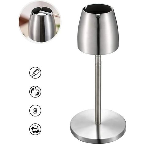 Cenicero de acero inoxidable para exteriores, cenicero de pie con soporte telescópico, cenicero grande resistente al viento como cenicero decorativo para el hogar/exteriores/bar/oficina/cafetería.