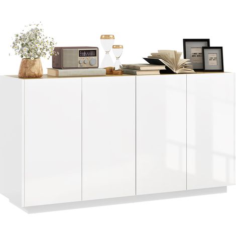 Credenza 2 Ante con Chiusura Ammortizzata 140x40x75 cm Bianco Lucido (1/5)