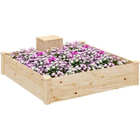 Outsunny Fioriera in Legno di Abete con Bidone e Fondo Aperto 123x123x25.5 cm