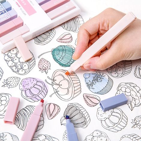 6 feutres surligneurs pastel à pointe fine, 6 coloris assortis, marqueurs fluo pour écoliers, ados, enfants et adultes