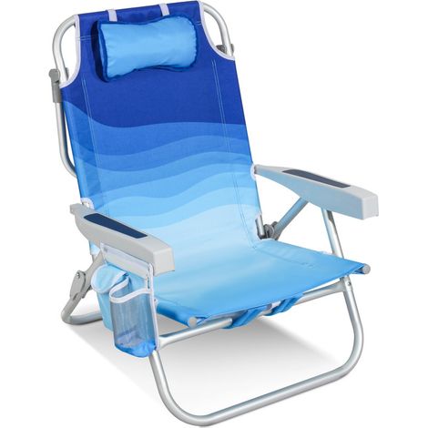 HOMECALL Klappstuhl Strandstuhl Klappbar Leicht Strand 5-stufig verstellbare Rückenlehne,Bis 136KG,Aluminiumrahmen, eine große isolierte Kühltasche, Aufbewahrungstasche, 1 St