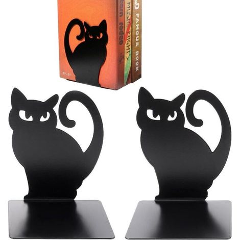 Bardusch-Lot de 2 serre-livres chat métal mignon, grands et lourds, usage bureau/bibliothèque/école (1/5)