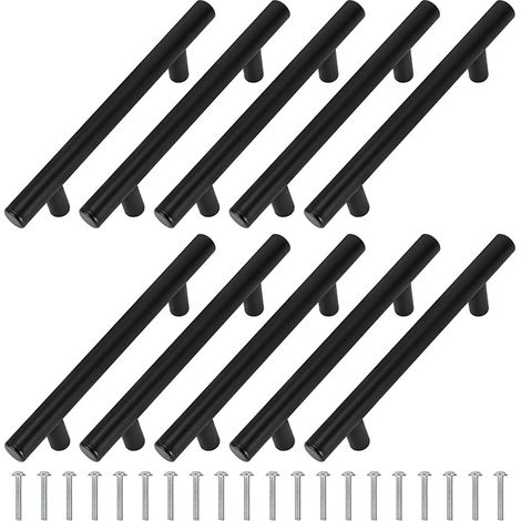 Möbelknöpfe T-förmiger Möbelgriff Edelstahl Schubladengriff Kabinett Knöpfe mit Schraube für Schrank Kleiderschrank Schublade Küche 10 Stück (Schwarz/148mm) (1/5)