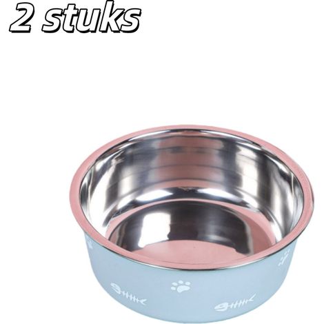 Lot de 2 bacs à litière pour chiens et chats Antidérapants Bol en acier inoxydable Bac à litière à double paroi Système d aspiration Convient aux chats et aux chiens Diamètre 17 5 cm hauteur 6 cm Blan (1/5)