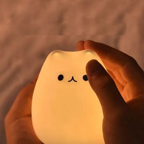 Mini lampe en silicone chat mignon de dessin animé, lampe créative à piles, LED sept couleurs, veilleuse tactile à changement de couleur (1/5)