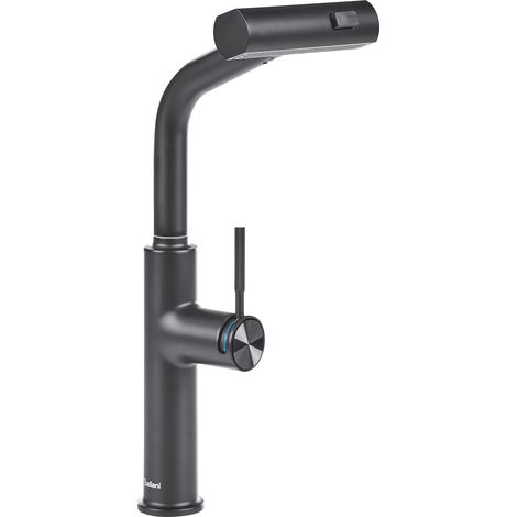 Grifo de cocina giratorio y extraíble con aireador y resorte 2 modos de rociado grifo mezclador de acero inoxidable negro Peguche (1/5)