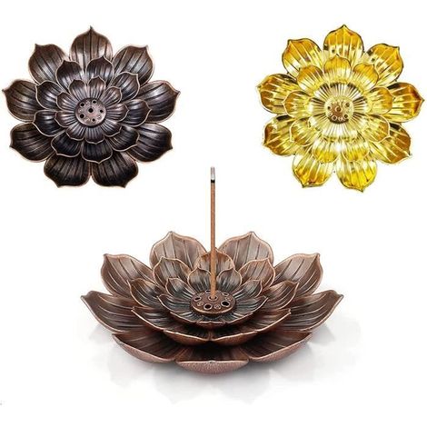 Porte-encens - Lotus - 3 Pcs - Alliage d\'aluminium - Vintage - Intérieur