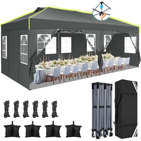 Tente Canopy, Hauteur Ajustable, Imperméable, Gris Foncé (1/2)