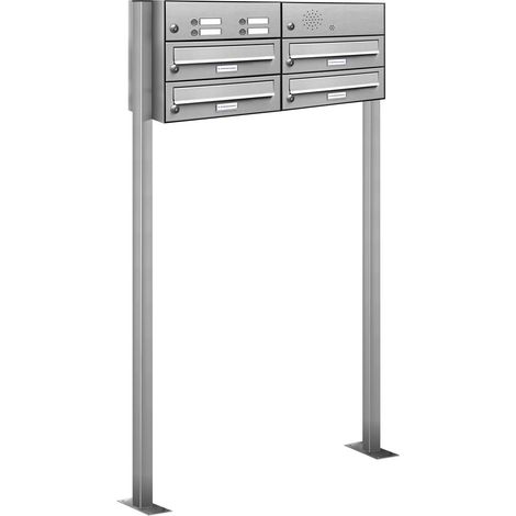 4er V2A Edelstahl Briefkasten Standanlage Freistehend mit Klingel (1/5)