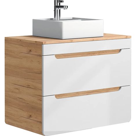 Mobile per bagno sospeso con lavabo da appoggio 80 cm Naturale e Bianco - ARUBA (1/5)