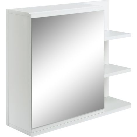 Armoire avec miroir salle de bain 3 étagères ouvertes 1 intérieur moderne 60x18x50 cm Blanc (1/5)