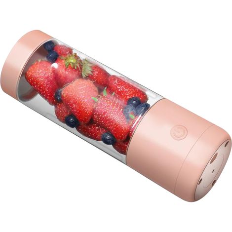Tragbarer Hochleistungs-Standmixer mit USB-Anschluss, elektrischer Entsafter für Zuhause und unterwegs, 400 ml, Grapefruit-Rosa, Doppelklinge (1/5)