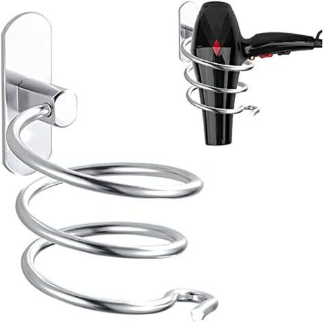 CSPARCV Spiral Hair Dryer Holder (9.3 x 12.5 x 11.5 cm), Aluminum Wall Mount for Hair Dryers and Straighteners, Drill-Free Installation, Cable Organizer for Kitchen and Bathroom Accessories