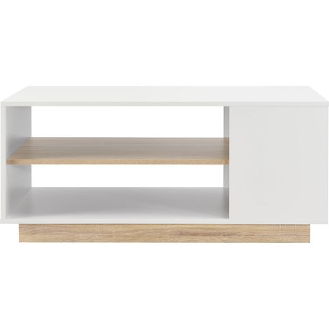 Tavolino rettangolare per soggiorno arredo in stile con ripiano portaoggetti in truciolare melaminico 46 x 100 x 60 cm rovere sbiancato 030006176