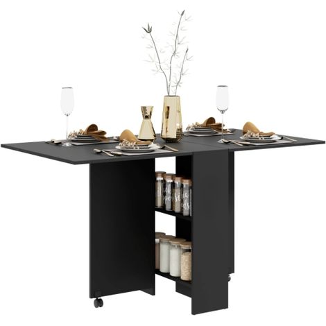 Foldable Extendable Dining Table with Drop Leaf Design and 2-Tier Storage Shelves,Compact Small Table with Rolling Casters for Easy Mobility
