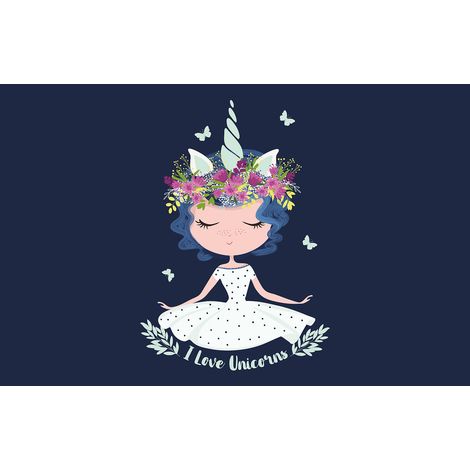 Papier peint panoramique Enfants - Fille Licorne - 195 cm x 125 cm (1/2)