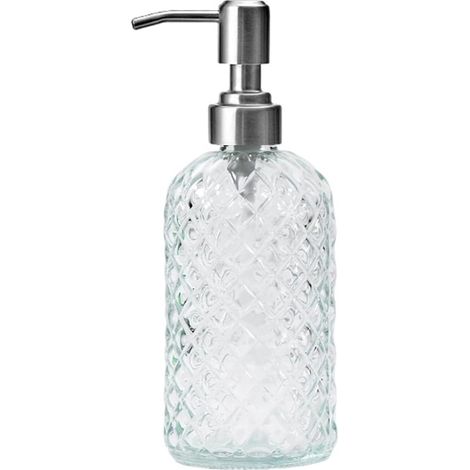 Distributeur de savon en verre de 400 ml avec pompe en acier inoxydable - Transparent - Distributeur de lotion et de shampoing liquide vaisselle pour salle de bain, cuisine, plan de travail, buanderie (1/5)