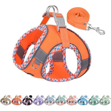 Harnais pour Chien Anti-évasion, Gilet Anti-Traction avec Laisse, Maille Respirante, Bandes réfléchissantes, Harnais Orange M (1/5)