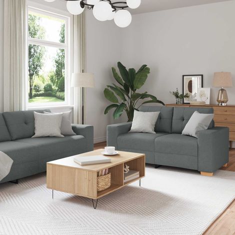 Sofa 3 pcs Dunkelgrau 221 x 80 x 80 cm Leinenmischgewebe
