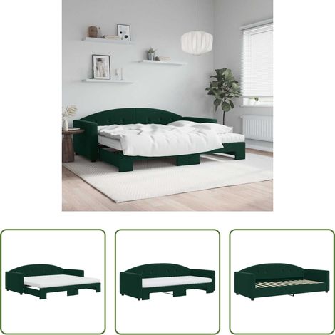vidaXL Lit gigogne - Lit de jour avec gigogne et matelas vert foncé 90x200cm velours (1/5)
